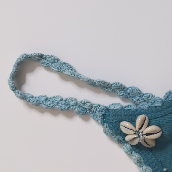 Pout Teal Tank Top, Girls Small, shell embellishments - Picture 5 of 8